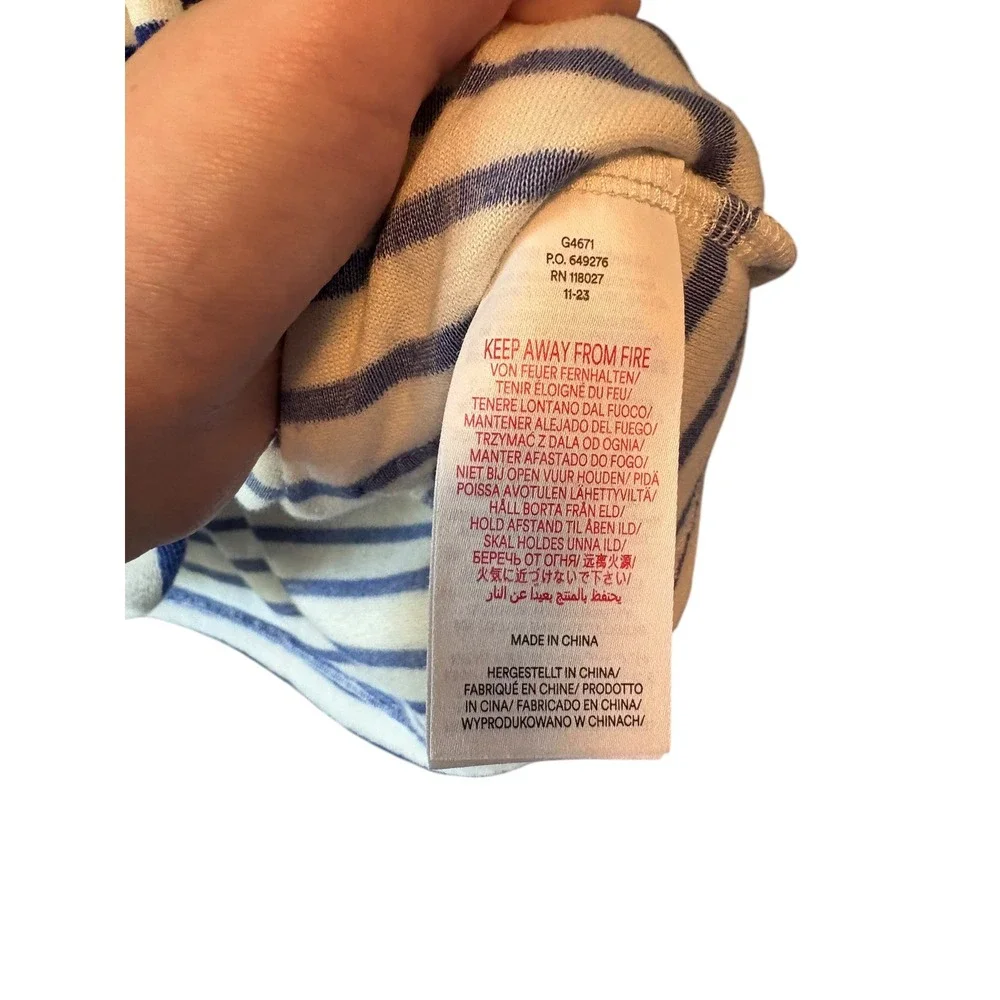 Mini Boden Kids Navy White Striped Terry Cloth Dress Red Ringer Neck 4-5Y G4671